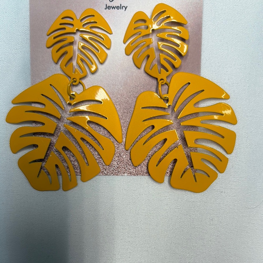 Yellow Leaf Statement Earrings